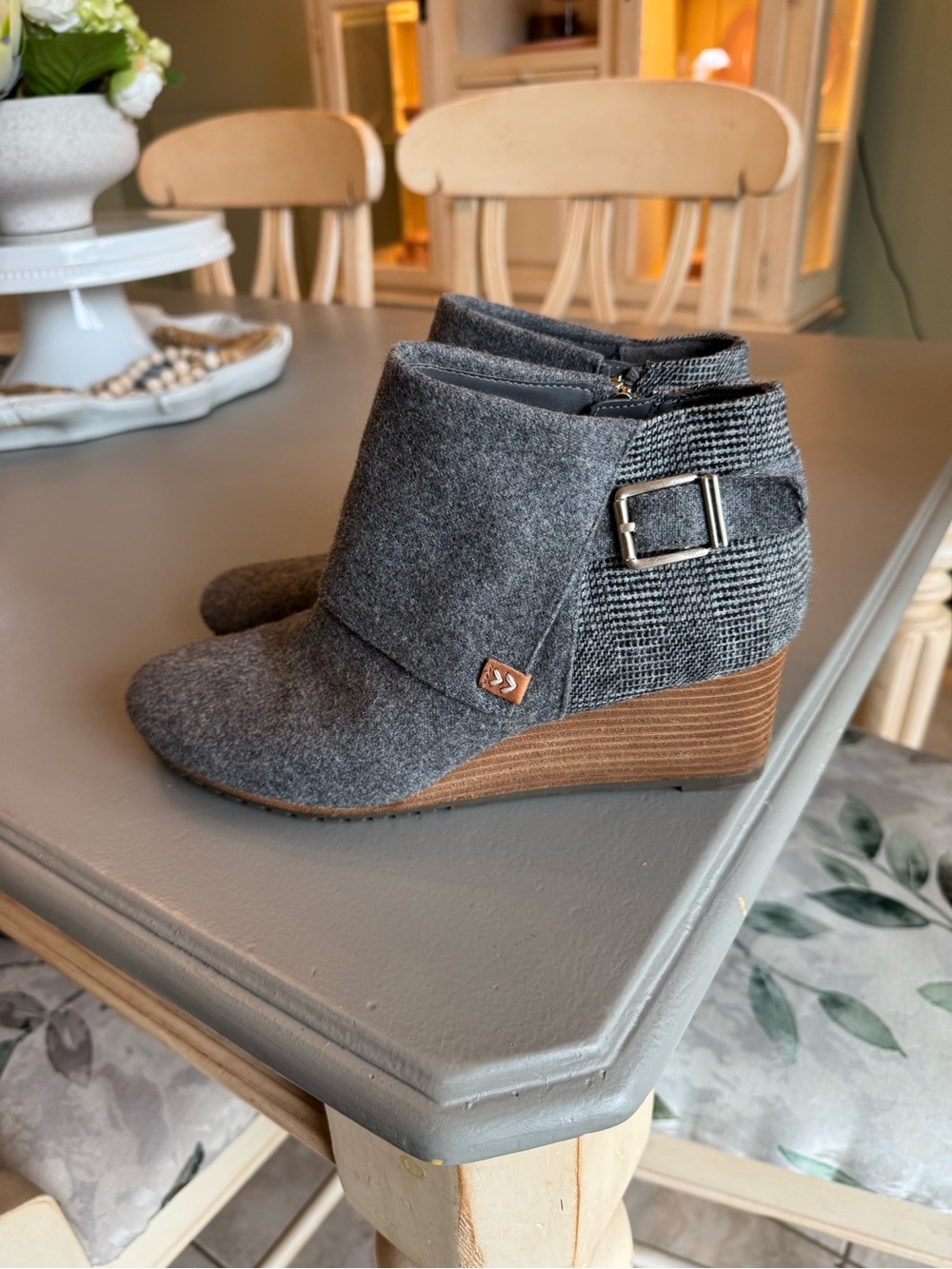 Dr. Scholl's Gray Felt Wedge Booties with Buckle Detail